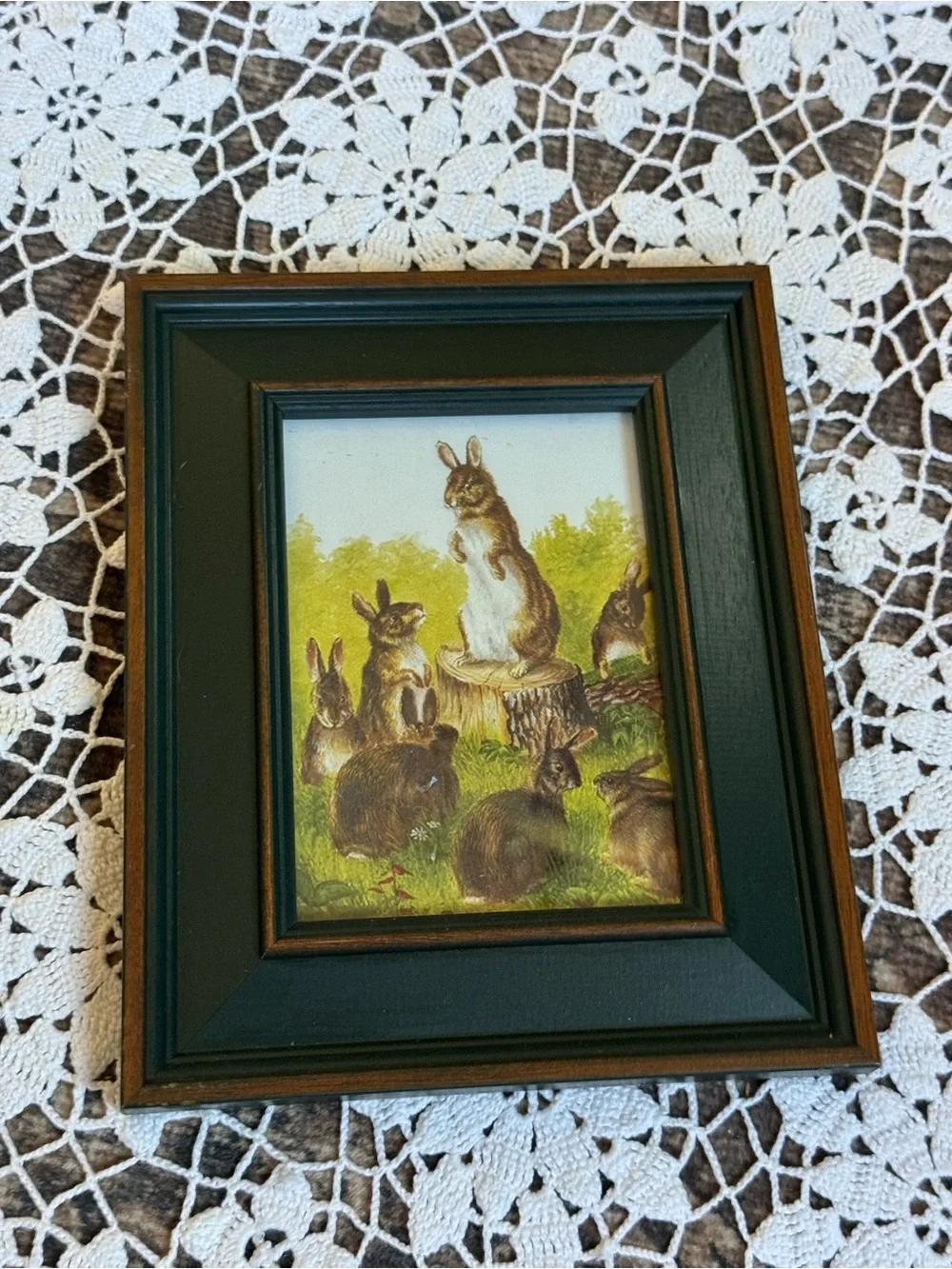 Vintage Framed Rabbit Print Woodland Bunny Cottagecore Wall Art